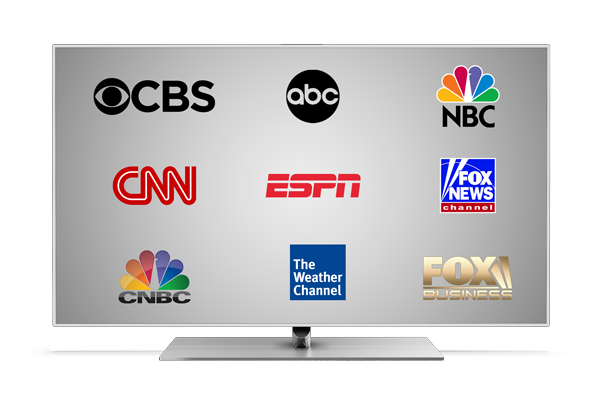 CBS, ABC, NBC, CNN, ESPN, FOX News, CNBC, The Weather Channel, FOX Business with Armstrong Business Television