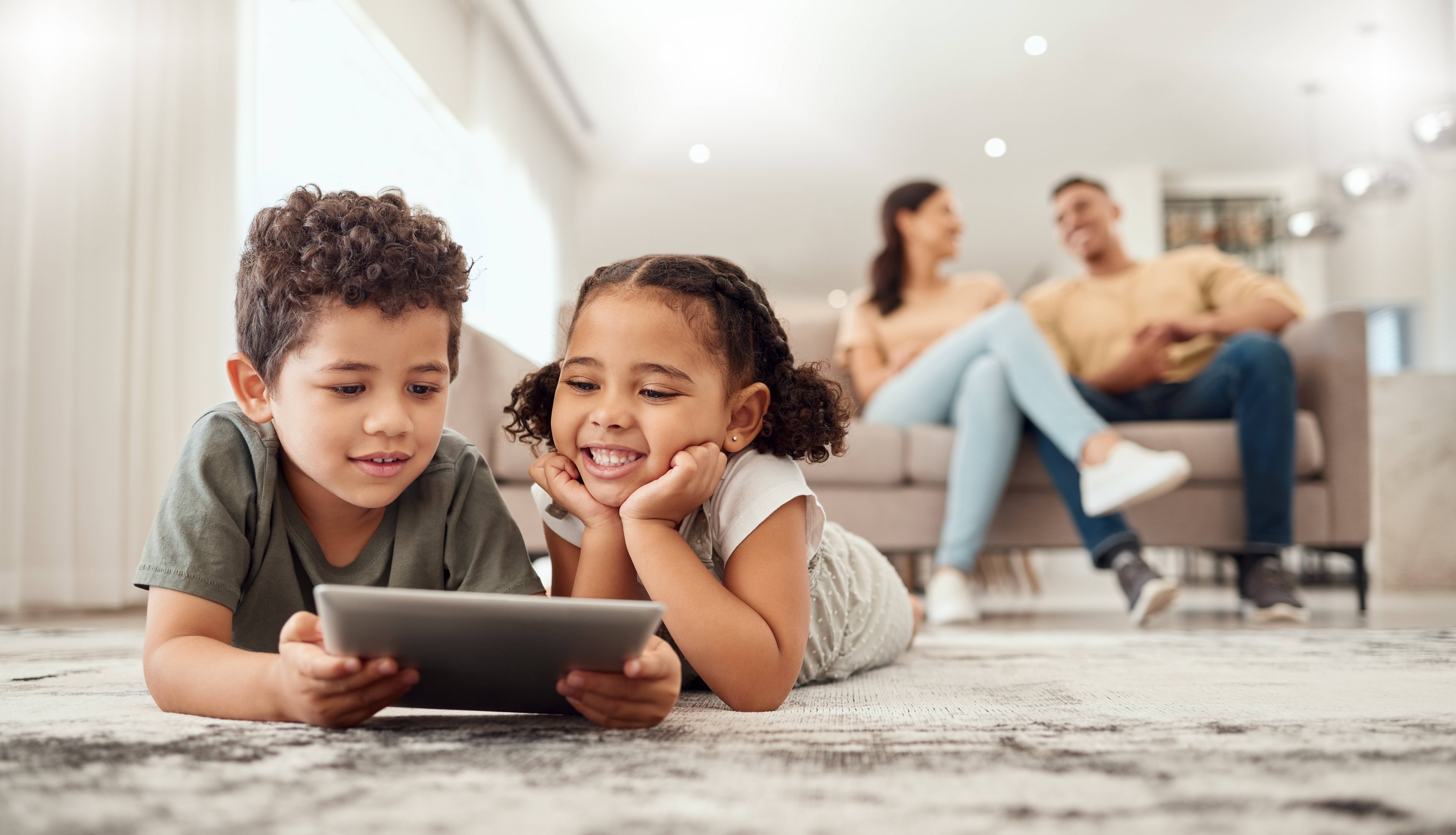Family using Wi-Fi at home